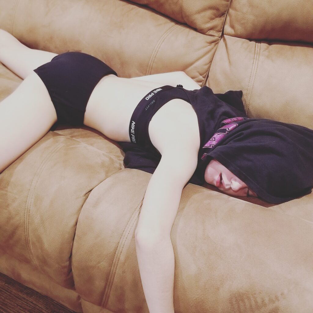 Exhausted girl after dance class