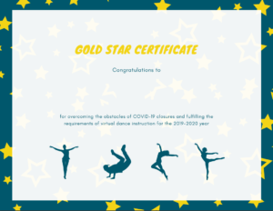 Free printable PDF gold star certificate for dancer