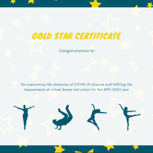 Free printable PDF gold star certificate for dancer