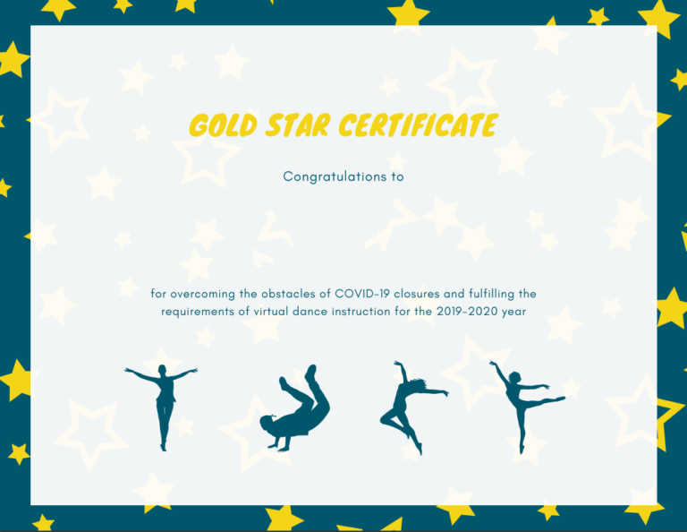 Free printable PDF gold star certificate for dancer