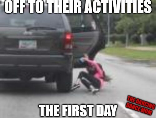 Meme depicting a girl falling out of a vehicle