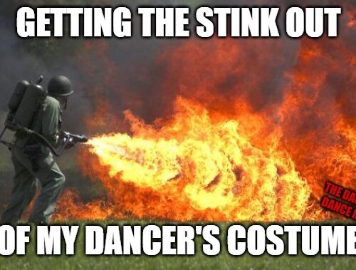 Flamethrower burning a stinky dance costume