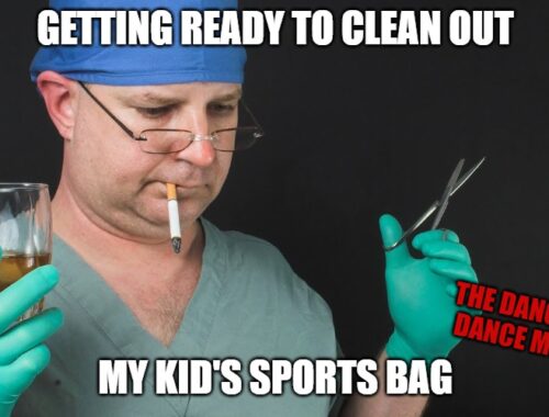 Surgeon prepping to clean out a sports bag