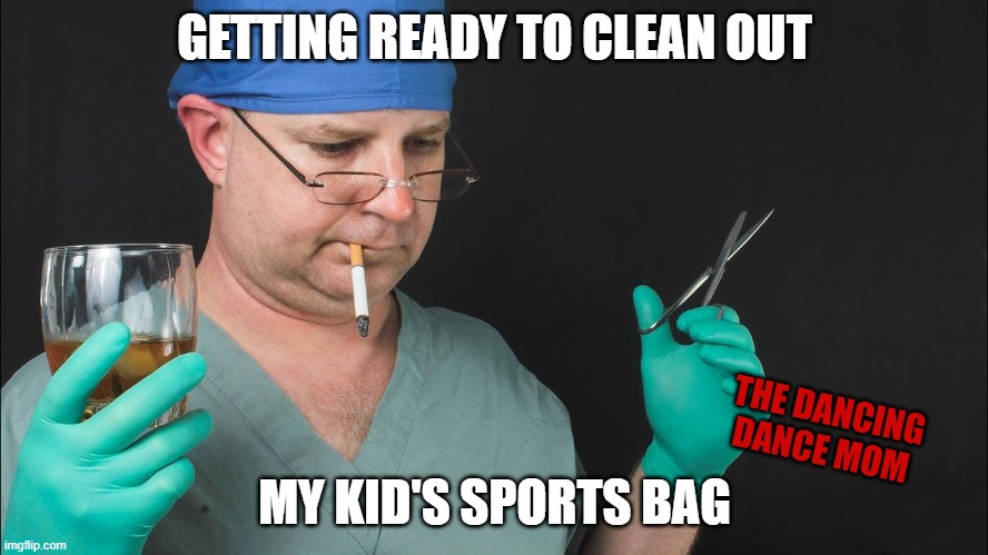 Surgeon prepping to clean out a sports bag